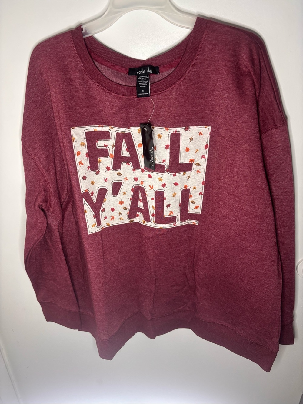 Soleil Sky Women's Burgundy 'Fall Y'All' Pullover Sweater